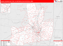 Albany-Schenectady-Troy Metro Area Digital Map Red Line Style